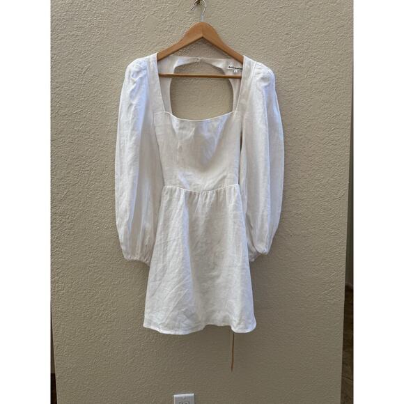 NEW Reformation $248 Brodie Puff Sleeve White Linen Open Back Mini Dress - Picture 8 of 8